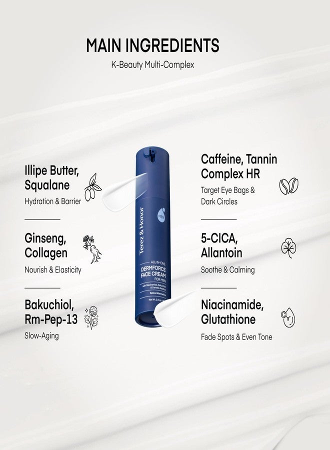 تيريز آند أونر كريم تيريز آند هونور 6 في 1 للوجه للرجال: مرطب كوري مضاد للشيخوخة من ديرم فورس مع النياسيناميد والباكوشيول و5-سيكا - يرطب وينعم ويساعد على تقليل التجاعيد والهالات السوداء وانتفاخات العين - 2.8 أونصة - Image 4